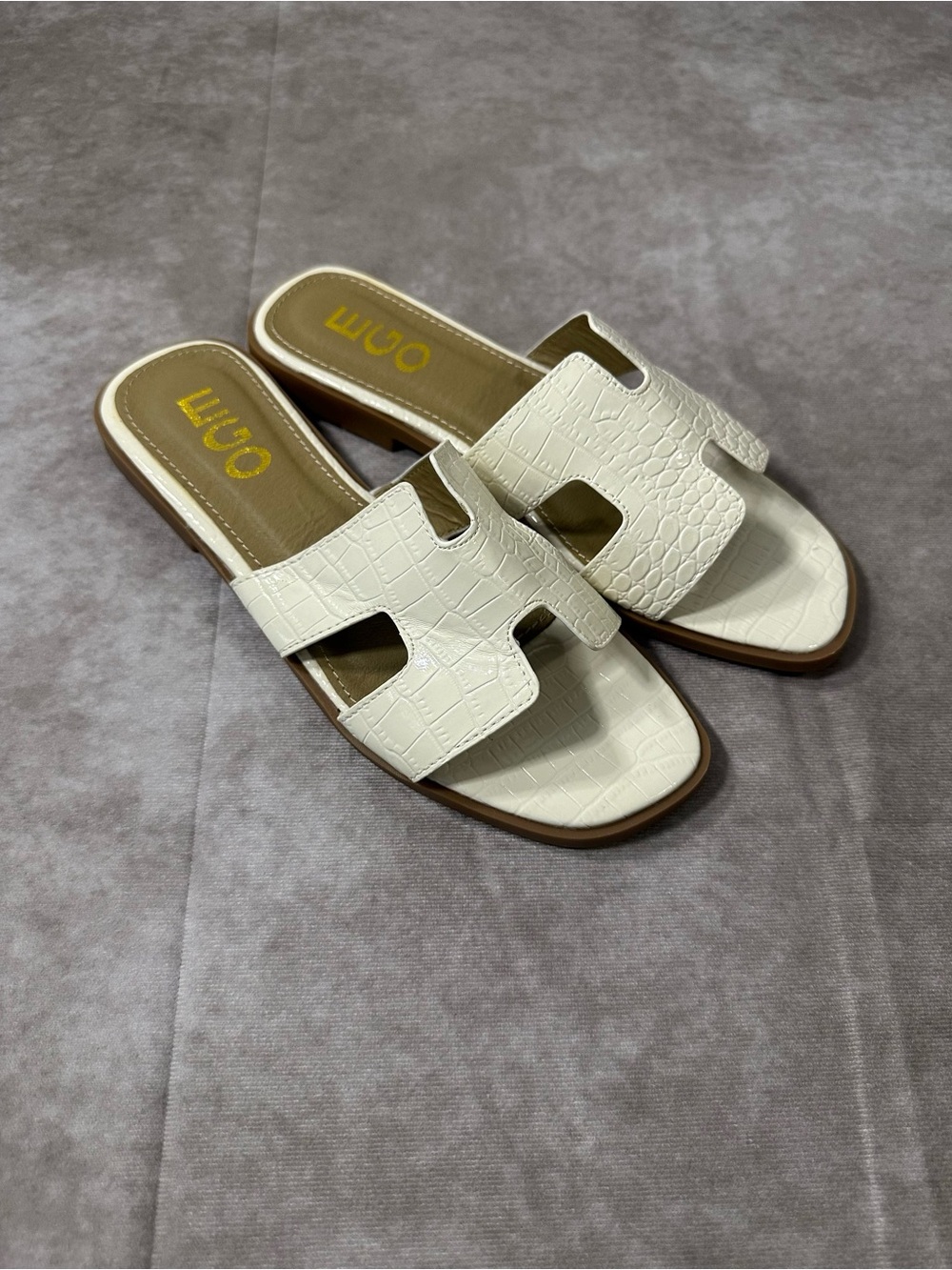 EGO White Croc-Embossed Slide Sandals for Women